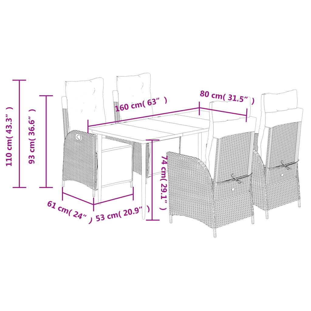 vidaXL 5-tlg. Garten-Essgruppe mit Kissen Schwarz Poly Rattan