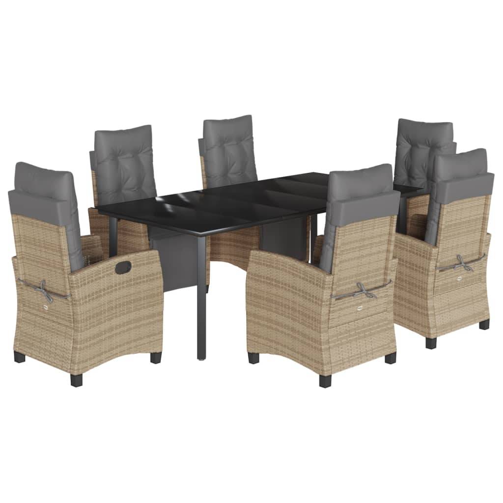 vidaXL 7-tlg. Garten-Essgruppe mit Kissen Beigemischung Poly Rattan