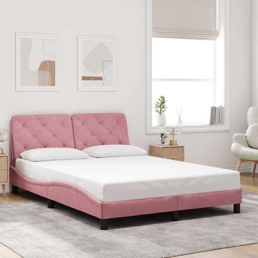 vidaXL Bettgestell mit LED ohne Matratze Rosa 140x190 cm Samt