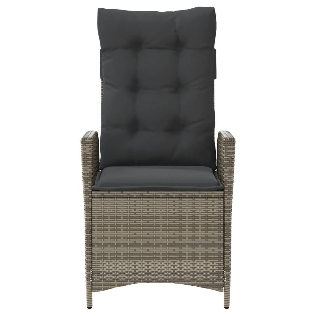 vidaXL Gartensessel Verstellbar mit Kissen Grau Poly Rattan