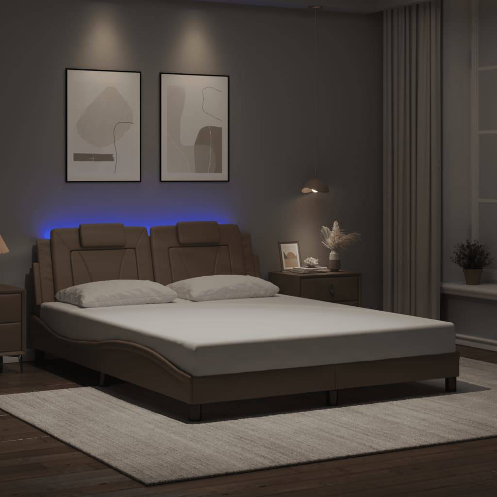 vidaXL Bettgestell "Viana" mit LED ohne Matratze Cappuccino-Braun 160x200 cm Kunstleder