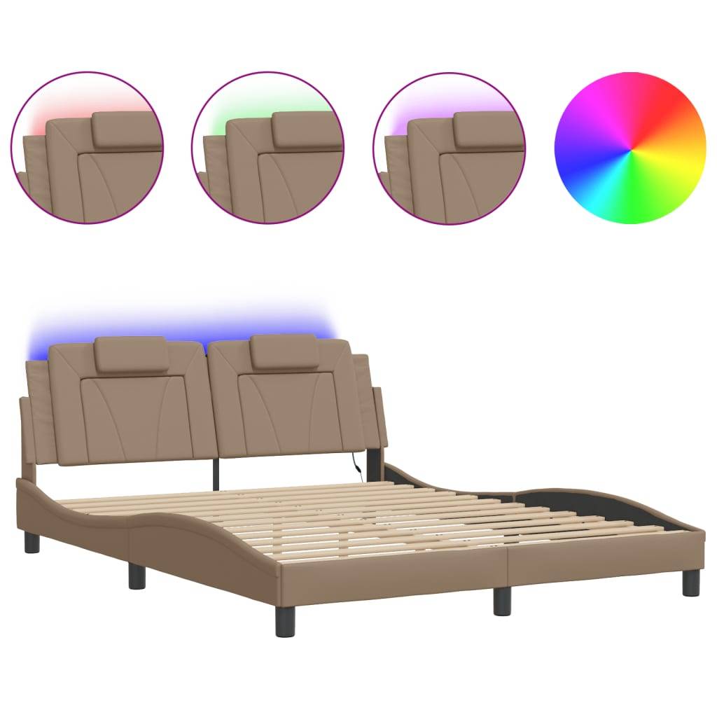 vidaXL Bettgestell "Viana" mit LED ohne Matratze Cappuccino-Braun 160x200 cm Kunstleder