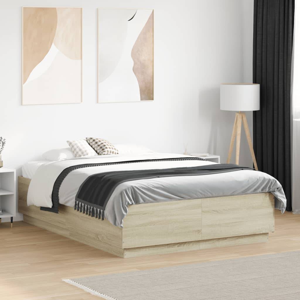 vidaXL Bettgestell mit LED Sonoma-Eiche 135x190 cm Holzwerkstoff