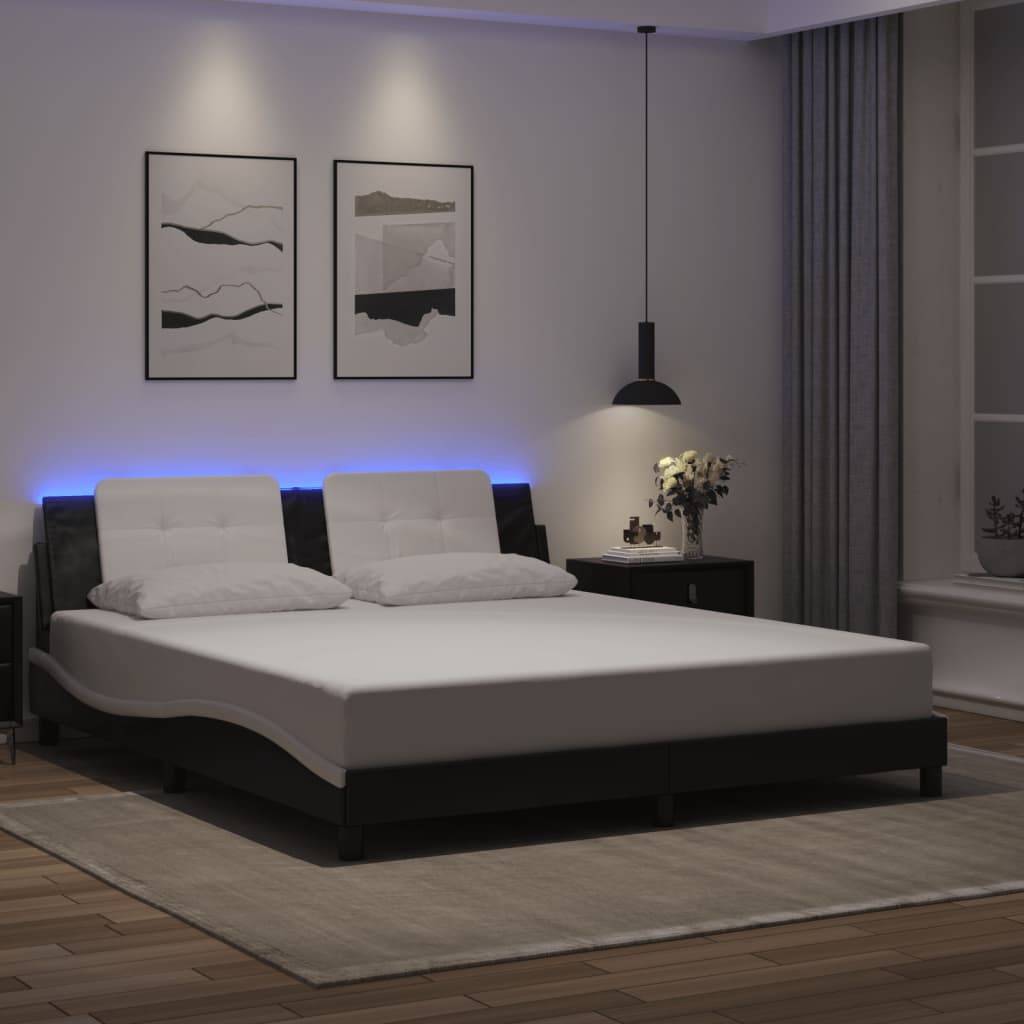 vidaXL Bettgestell mit LED ohne Matratze "Zadar" Schwarz und Weiß 180x200 cm Kunstleder