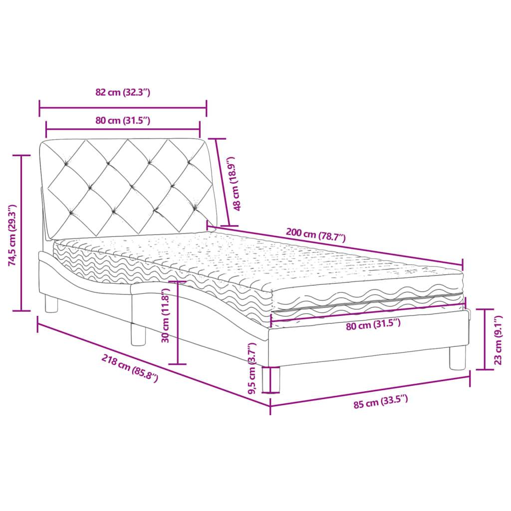 vidaXL Bett mit Matratze Schwarz 80x200 cm Samt