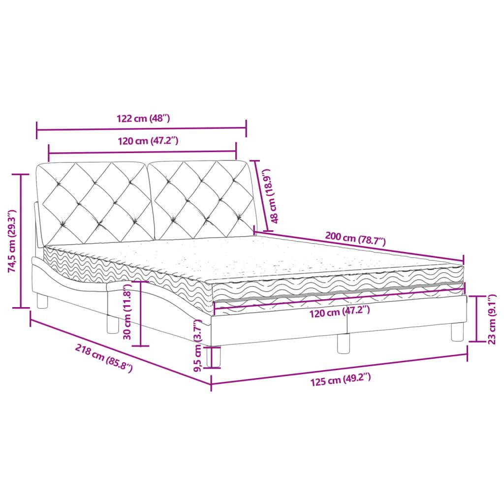 vidaXL Bett mit Matratze Hellgrau 120x200 cm Samt