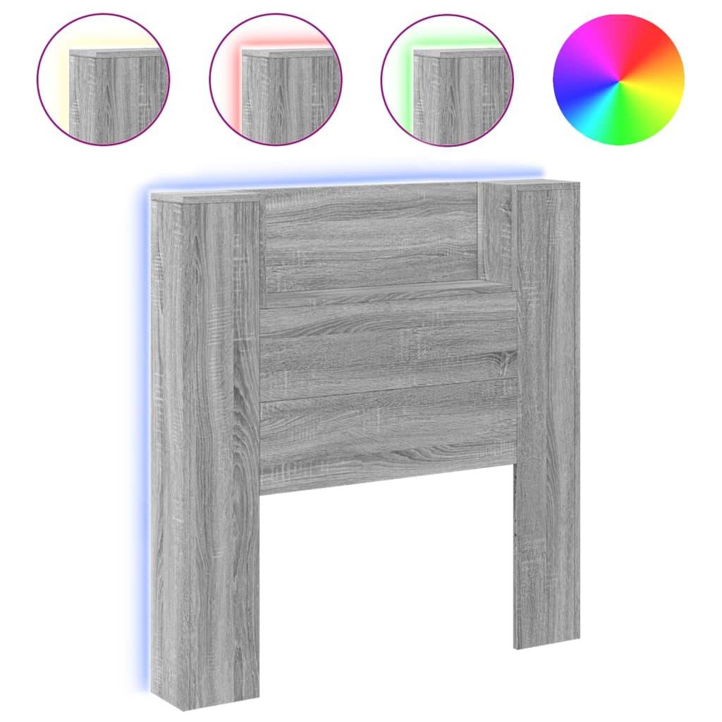 vidaXL LED-Kopfteil mit Ablagen Grau Sonoma 100x16,5x103,5 cm