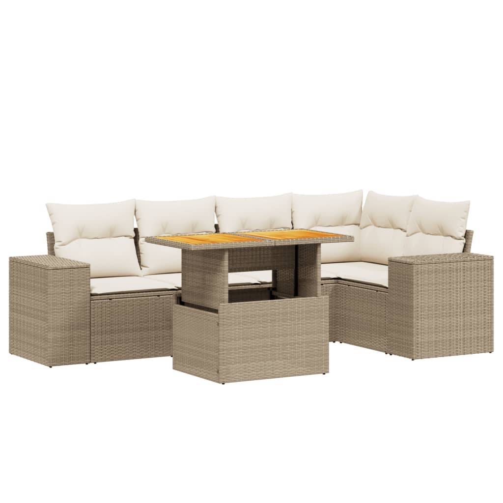 vidaXL 6-tlg. Garten-Sofagarnitur mit Kissen Beige Poly Rattan