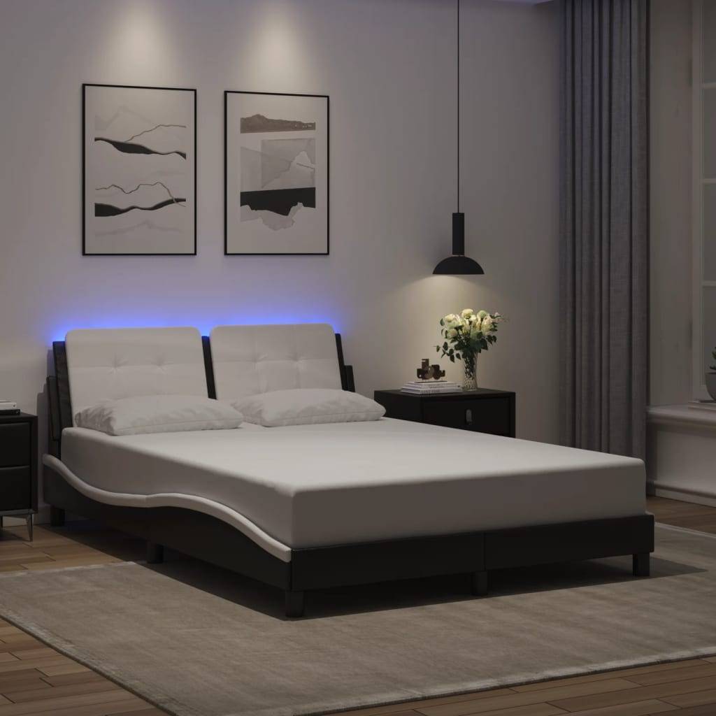 vidaXL Bettgestell mit LED ohne Matratze "Zadar" Schwarz und Weiß 140x200 cm Kunstleder