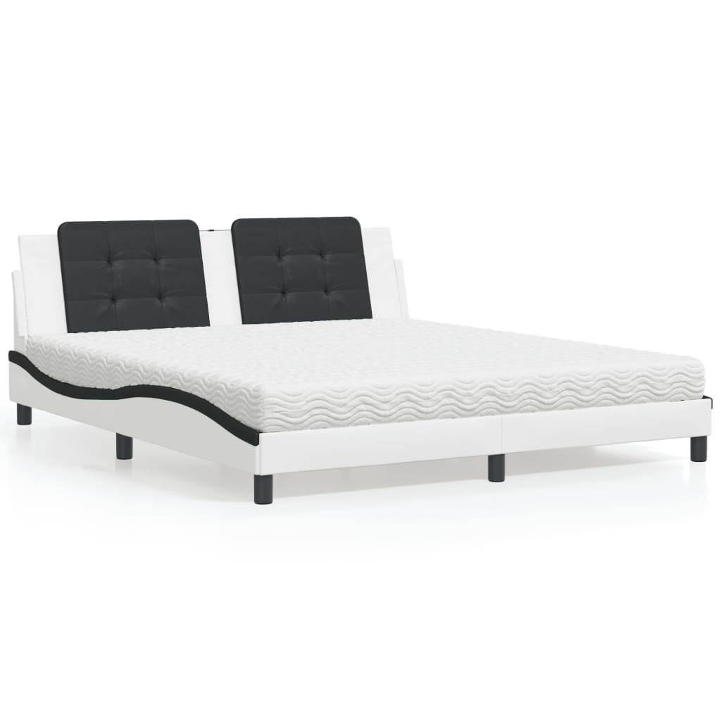 vidaXL Bett mit Matratze "Zadar" Weiß und Schwarz 180x200 cm Kunstleder