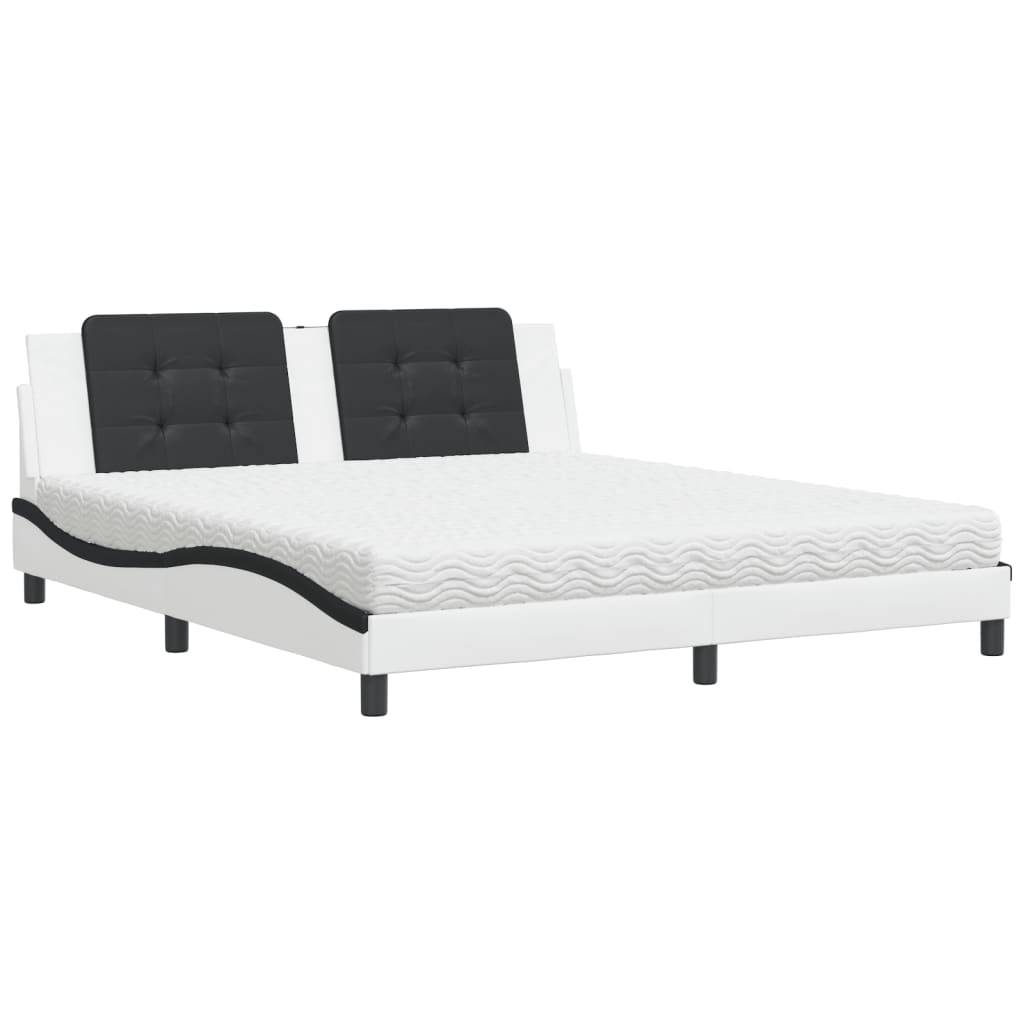 vidaXL Bett mit Matratze "Zadar" Weiß und Schwarz 180x200 cm Kunstleder