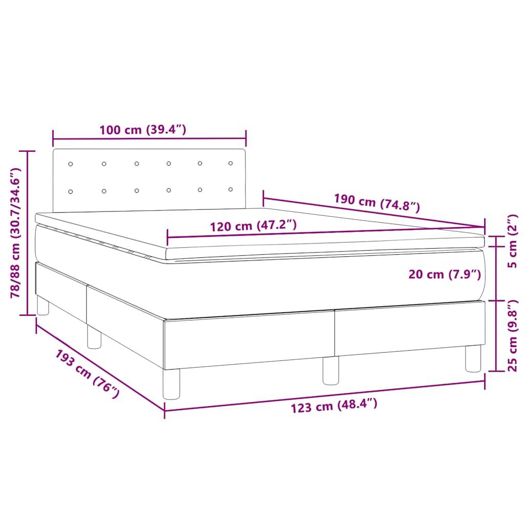 vidaXL Boxspringbett mit Matratze & LED Dunkelgrau 120x190 cm Samt