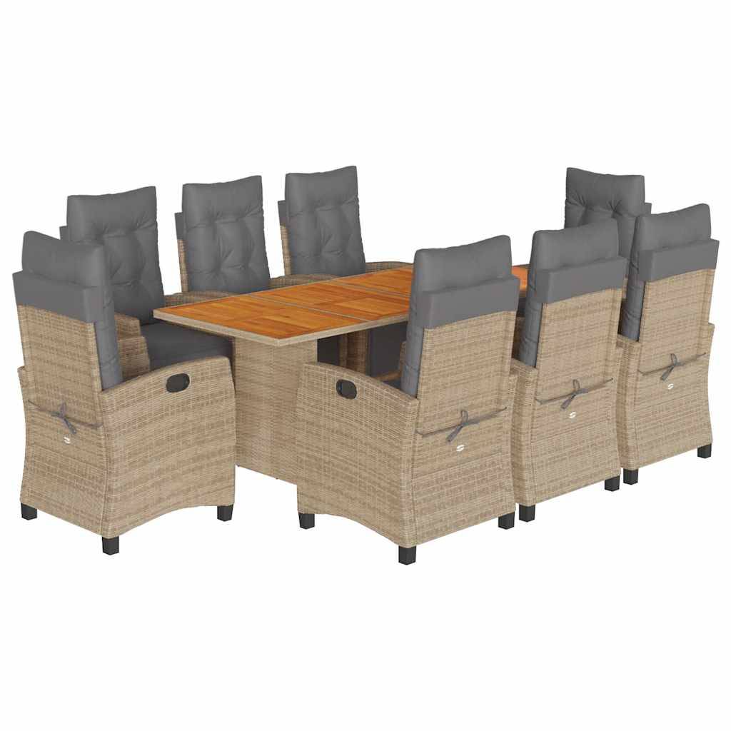 vidaXL 9-tlg. Garten-Essgruppe mit Kissen Beigemischung Poly Rattan