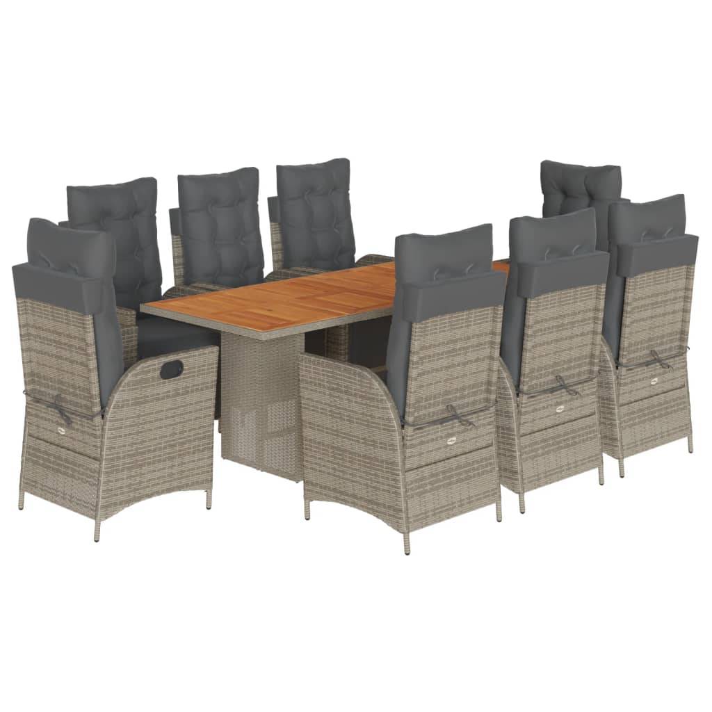 vidaXL 9-tlg. Garten-Essgruppe mit Kissen Grau Poly Rattan