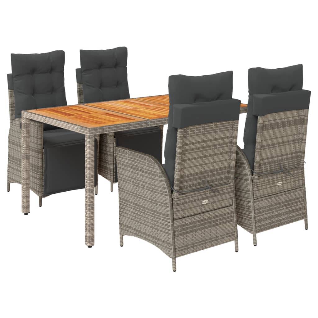 vidaXL 5-tlg. Garten-Essgruppe mit Kissen Grau Poly Rattan