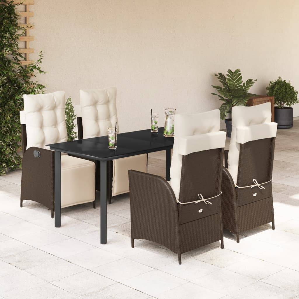 vidaXL 5-tlg. Garten-Essgruppe mit Kissen Braun Poly Rattan