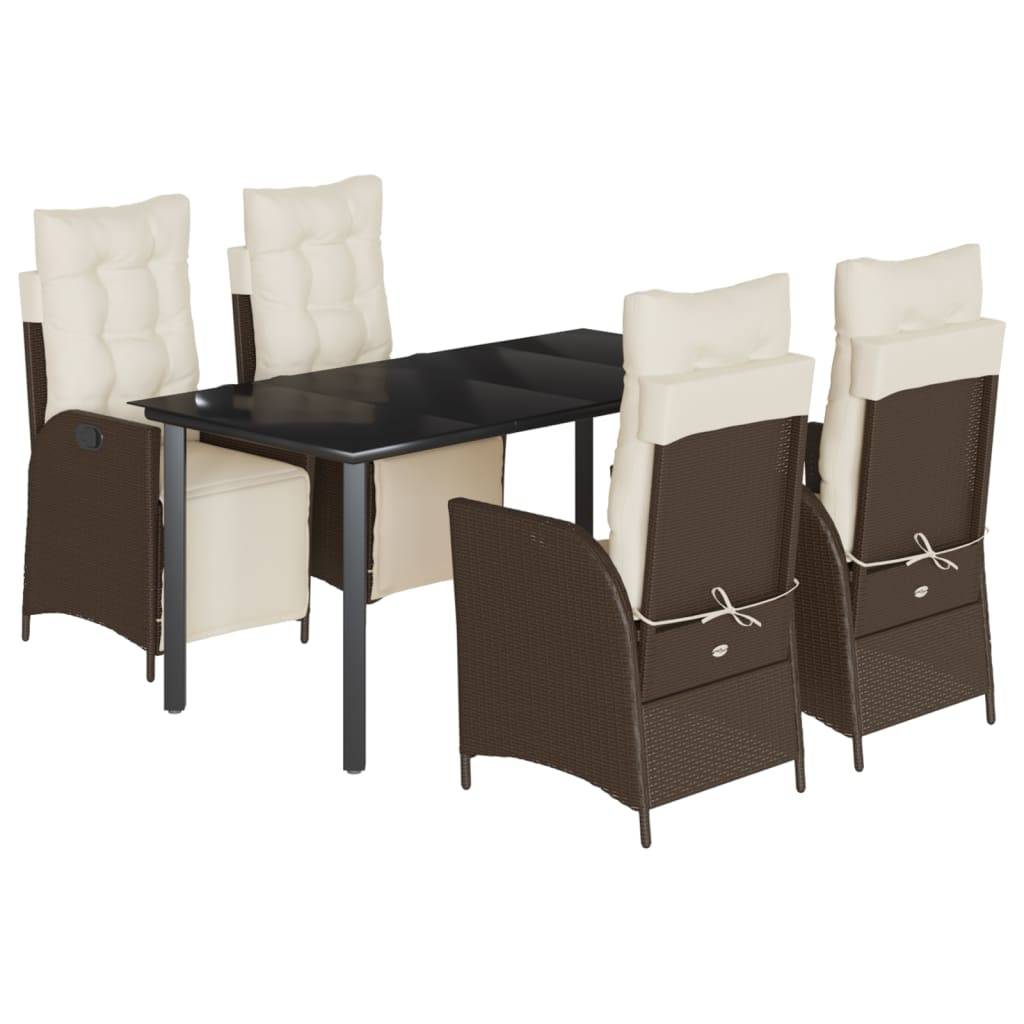 vidaXL 5-tlg. Garten-Essgruppe mit Kissen Braun Poly Rattan