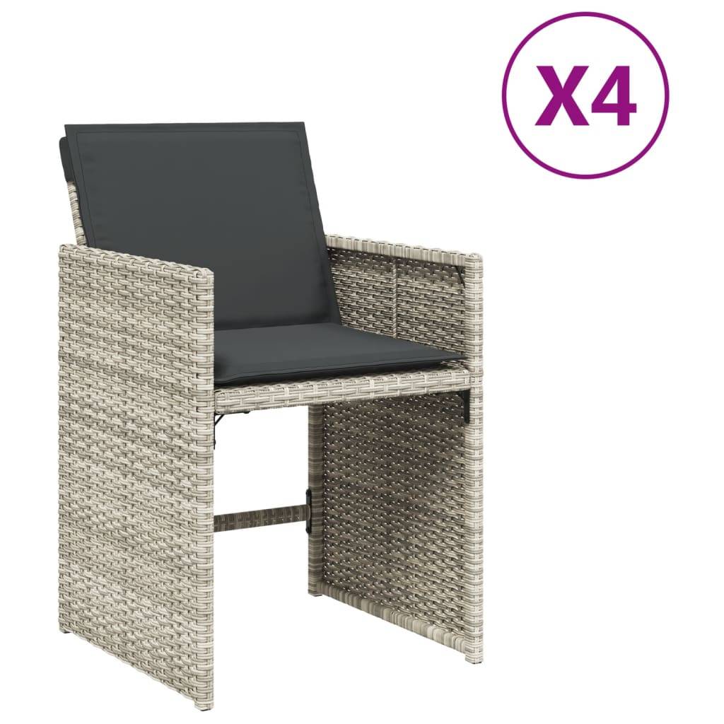 vidaXL Gartenstühle mit Kissen 4 Stk. Hellgrau Poly Rattan