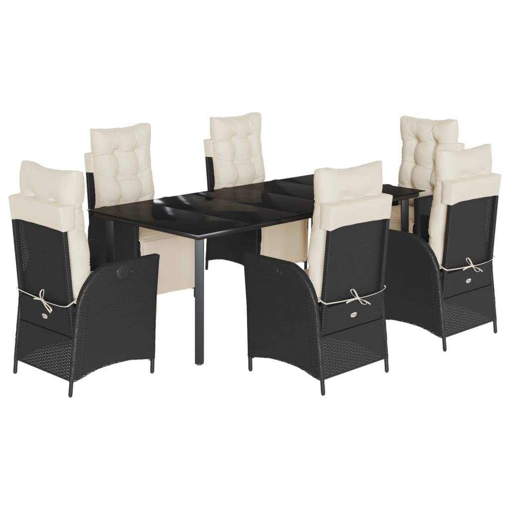 vidaXL 7-tlg. Garten-Essgruppe mit Kissen Schwarz Poly Rattan