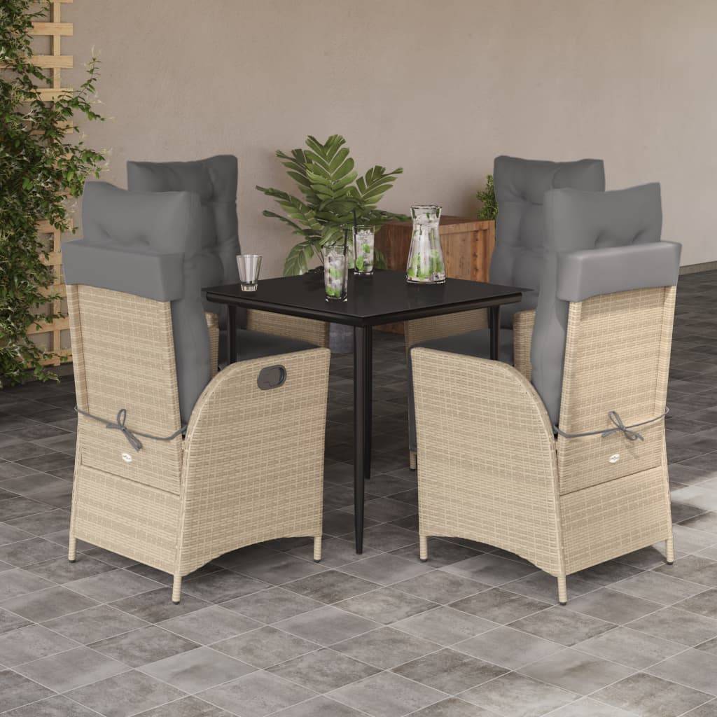 vidaXL 5-tlg. Garten-Essgruppe mit Kissen Beigemischung Poly Rattan