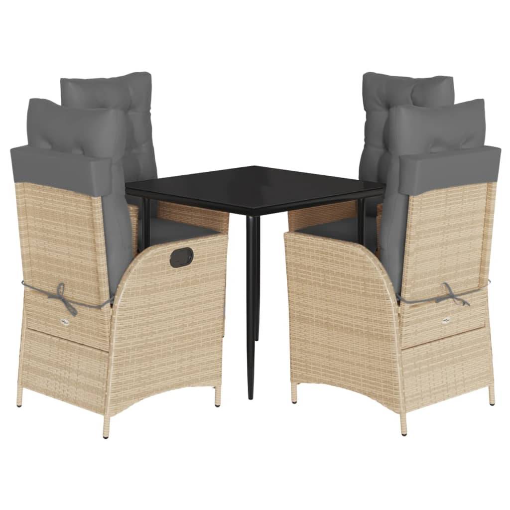 vidaXL 5-tlg. Garten-Essgruppe mit Kissen Beigemischung Poly Rattan