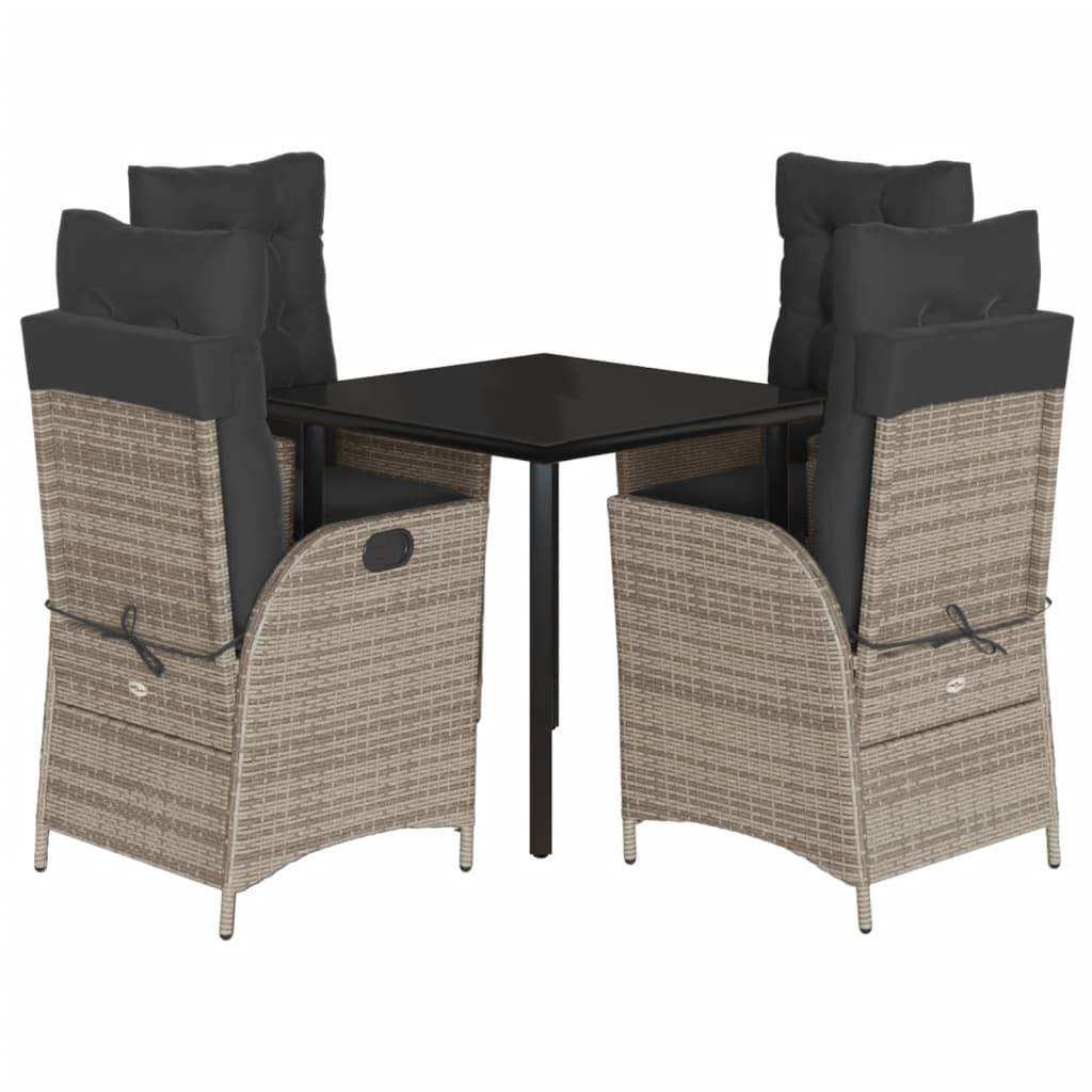 vidaXL 5-tlg. Garten-Essgruppe mit Kissen Grau Poly Rattan