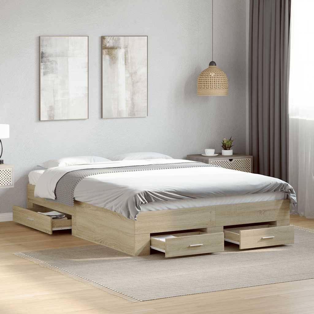 vidaXL Bettgestell mit Schubladen Sonoma-Eiche 135x190cm Holzwerkstoff