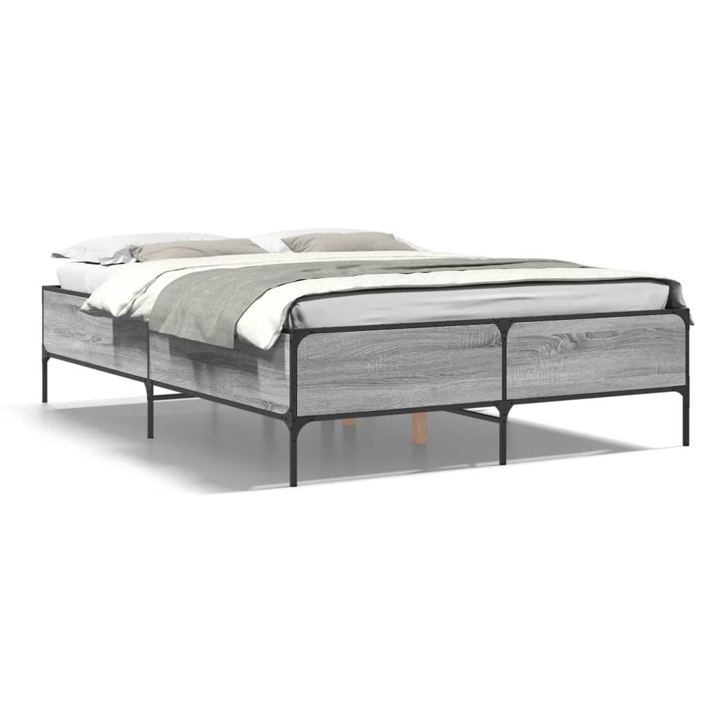 vidaXL Bettgestell Grau Sonoma 150x200 cm Holzwerkstoff und Metall