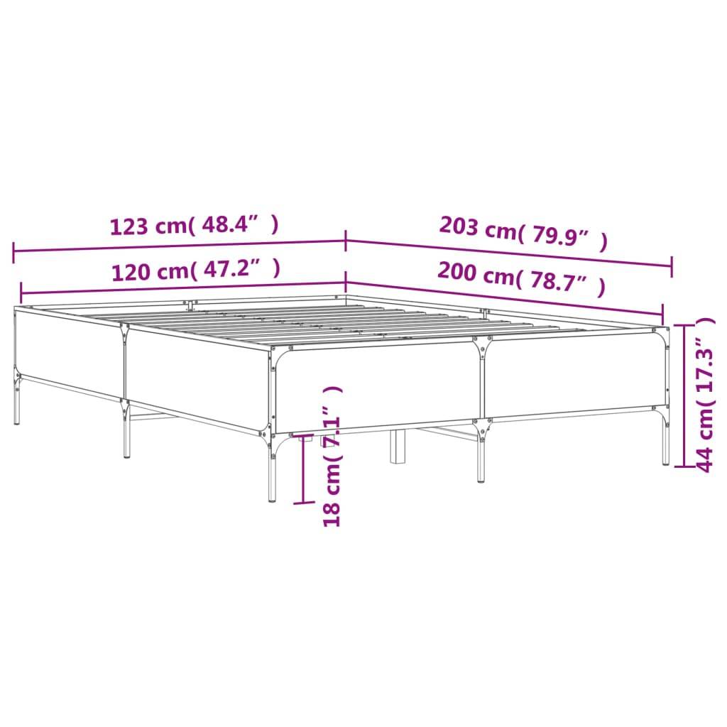 vidaXL Bettgestell Sonoma-Eiche 120x200 cm Holzwerkstoff und Metall