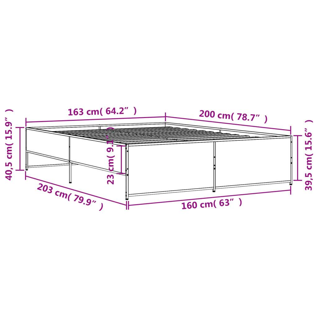 vidaXL Bettgestell Sonoma-Eiche 160x200 cm Holzwerkstoff und Metall