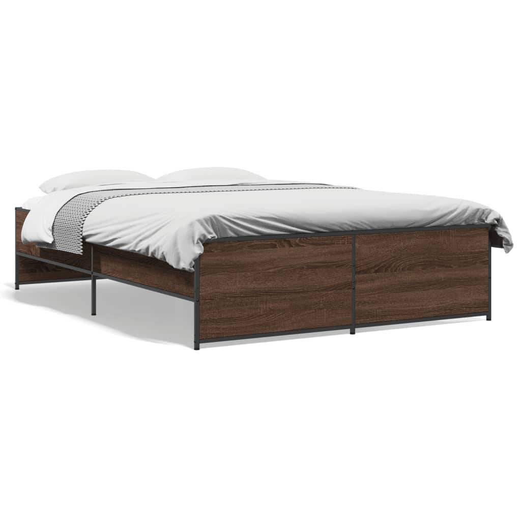 vidaXL Bettgestell Braun Eichen-Optik 120x200 cm Holzwerkstoff Metall