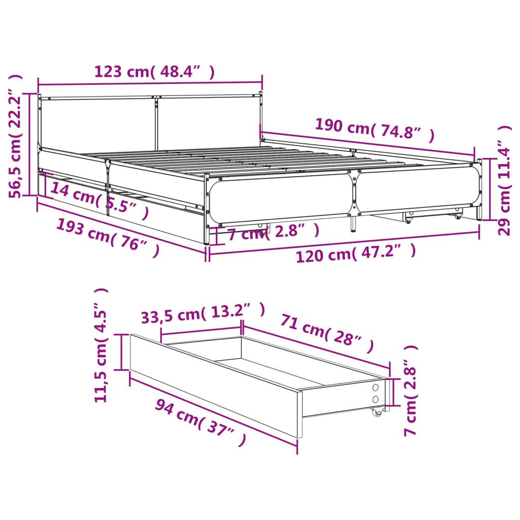 vidaXL Bettgestell mit Schubladen Braun Eichen-Optik 120x190 cm
