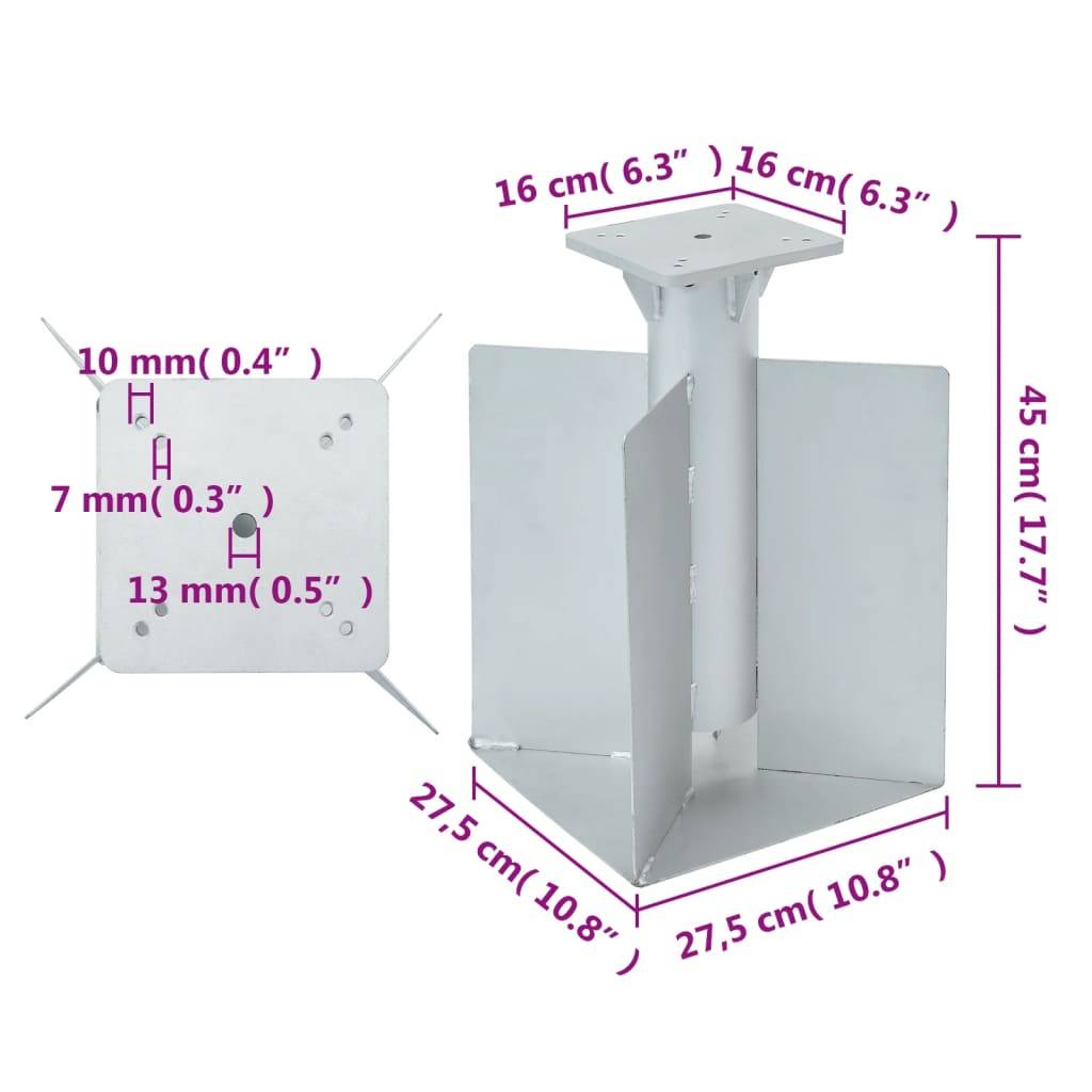 vidaXL Bodenhülse für Sonnenschirm Silbern 27,5x27,5x45 cm Stahl