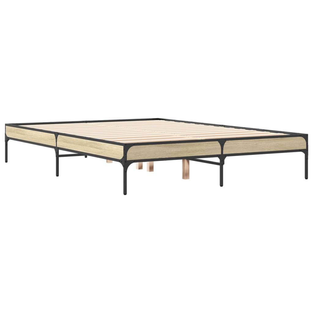 vidaXL Bettgestell Sonoma-Eiche 140x190 cm Holzwerkstoff und Metall