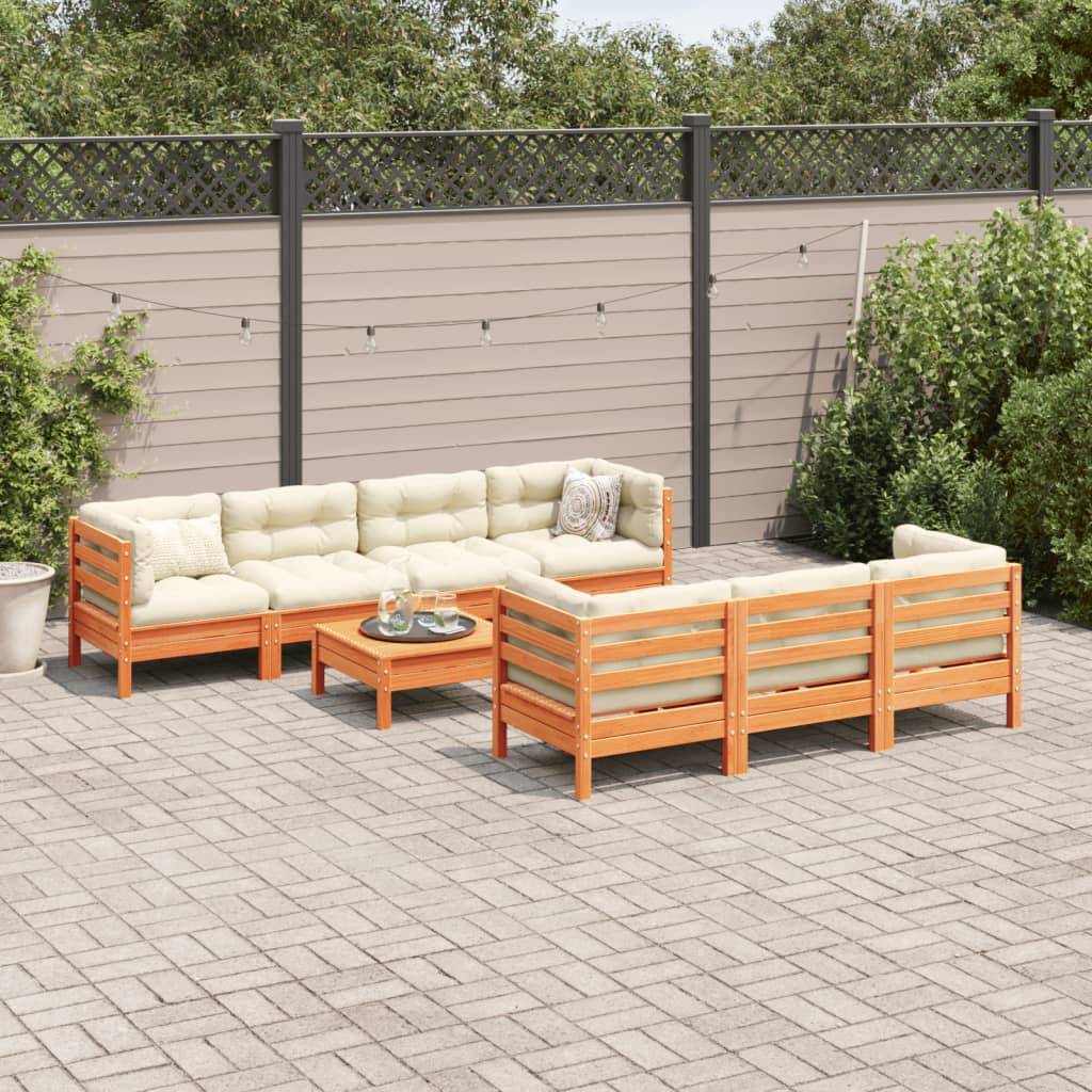 vidaXL 8-tlg. Garten-Sofagarnitur mit Kissen Wachsbraun Kiefernholz