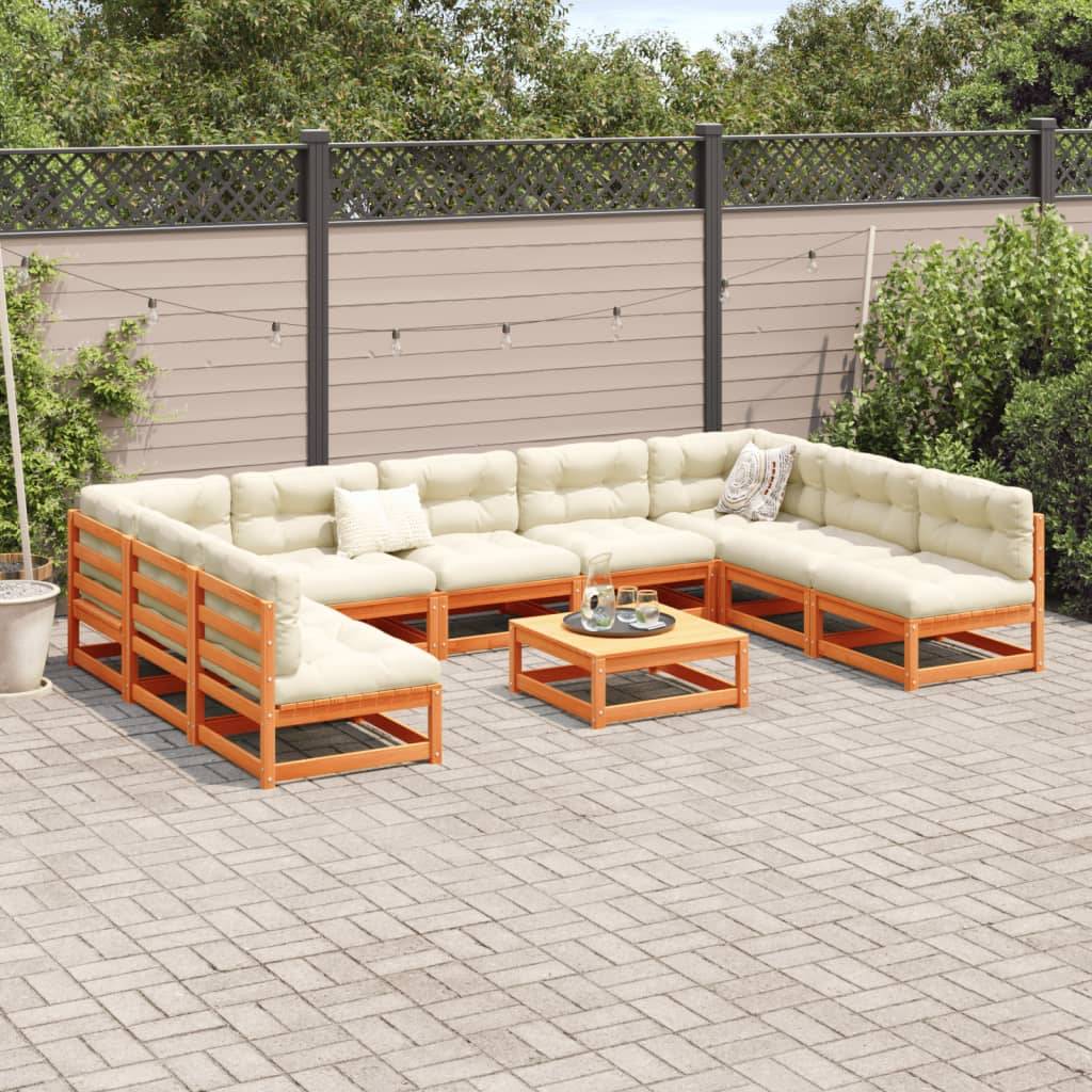 vidaXL 10-tlg. Garten-Sofagarnitur mit Kissen Wachsbraun Kiefernholz