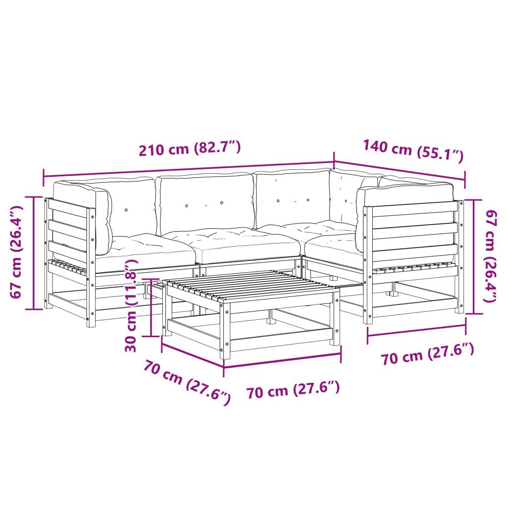 vidaXL 5-tlg. Garten-Sofagarnitur mit Kissen Wachsbraun Kiefernholz