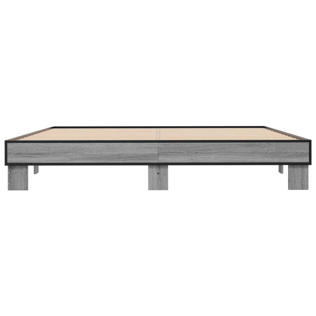 vidaXL Bettgestell Grau Sonoma 200x200 cm Holzwerkstoff und Metall