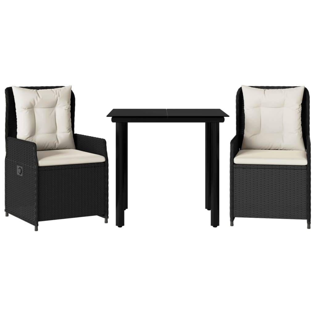 vidaXL 3-tlg. Garten-Essgruppe mit Kissen Schwarz Poly Rattan