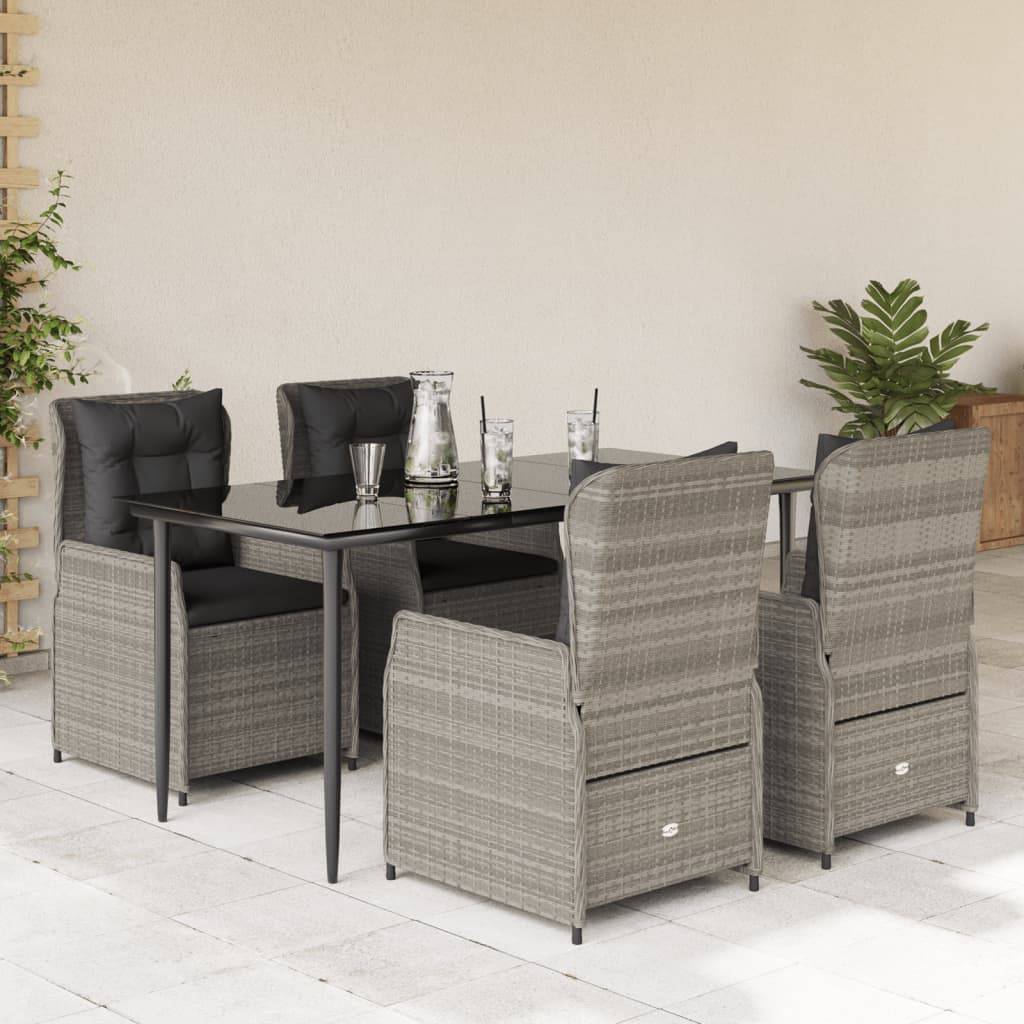 vidaXL 5-tlg. Garten-Essgruppe mit Kissen Hellgrau Poly Rattan