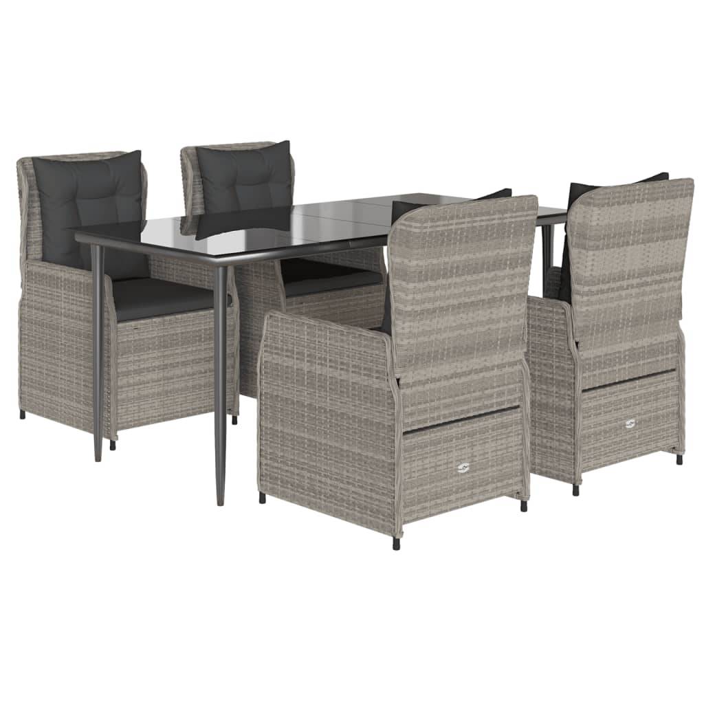 vidaXL 5-tlg. Garten-Essgruppe mit Kissen Hellgrau Poly Rattan