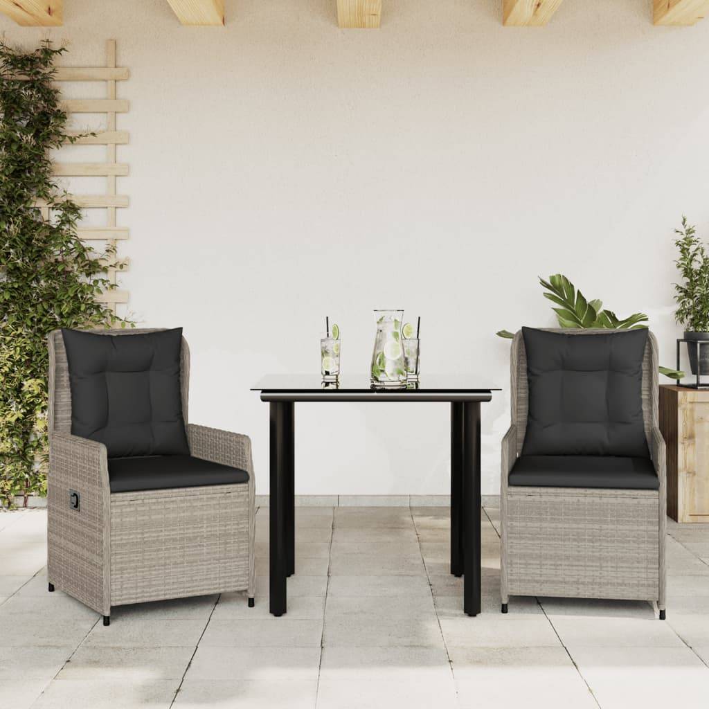 vidaXL 3-tlg. Garten-Essgruppe mit Kissen Hellgrau Poly Rattan