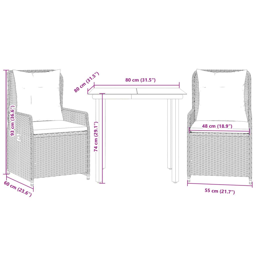 vidaXL 3-tlg. Garten-Essgruppe mit Kissen Hellgrau Poly Rattan
