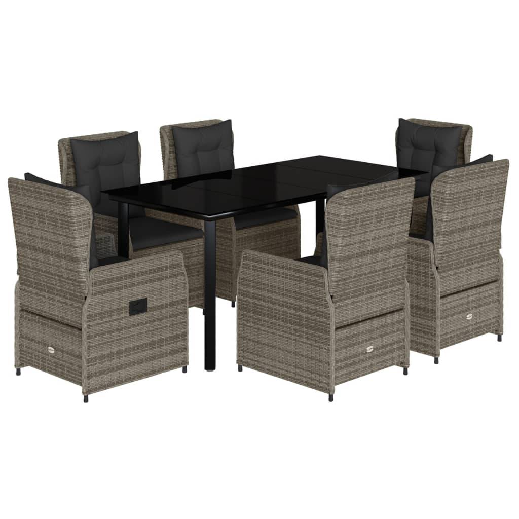vidaXL 7-tlg. Garten-Essgruppe mit Kissen Grau Poly Rattan