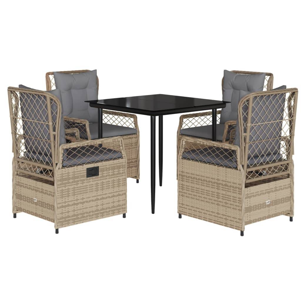 vidaXL 5-tlg. Garten-Essgruppe mit Kissen Beige Poly Rattan