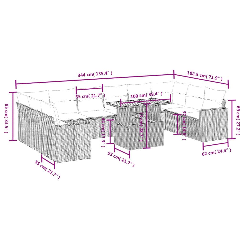 vidaXL 11-tlg. Garten-Sofagarnitur mit Kissen Grau Poly Rattan