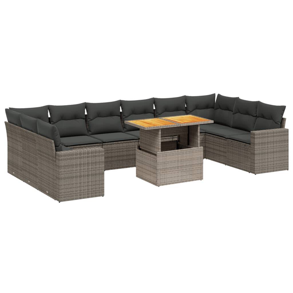 vidaXL 11-tlg. Garten-Sofagarnitur mit Kissen Grau Poly Rattan