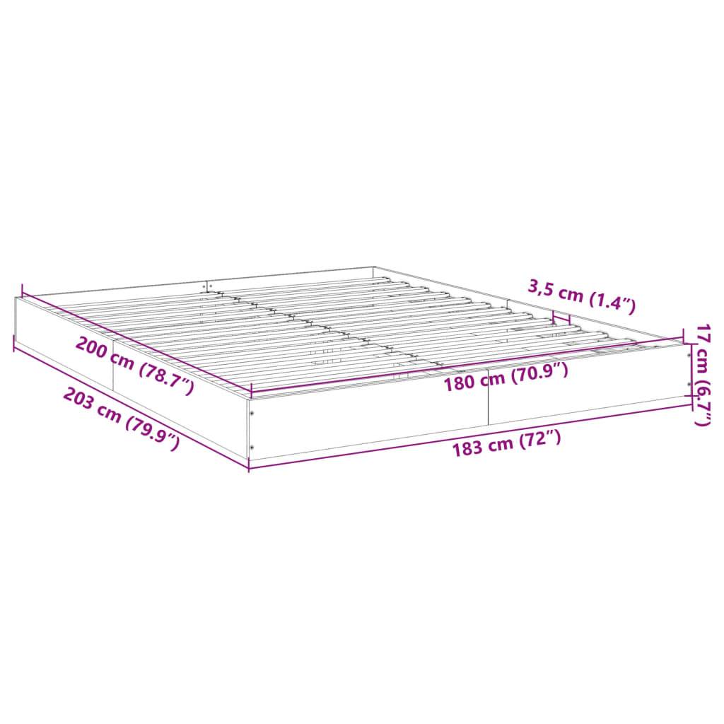 vidaXL Bettgestell ohne Matratze Grau Sonoma 180x200 cm Holzwerkstoff