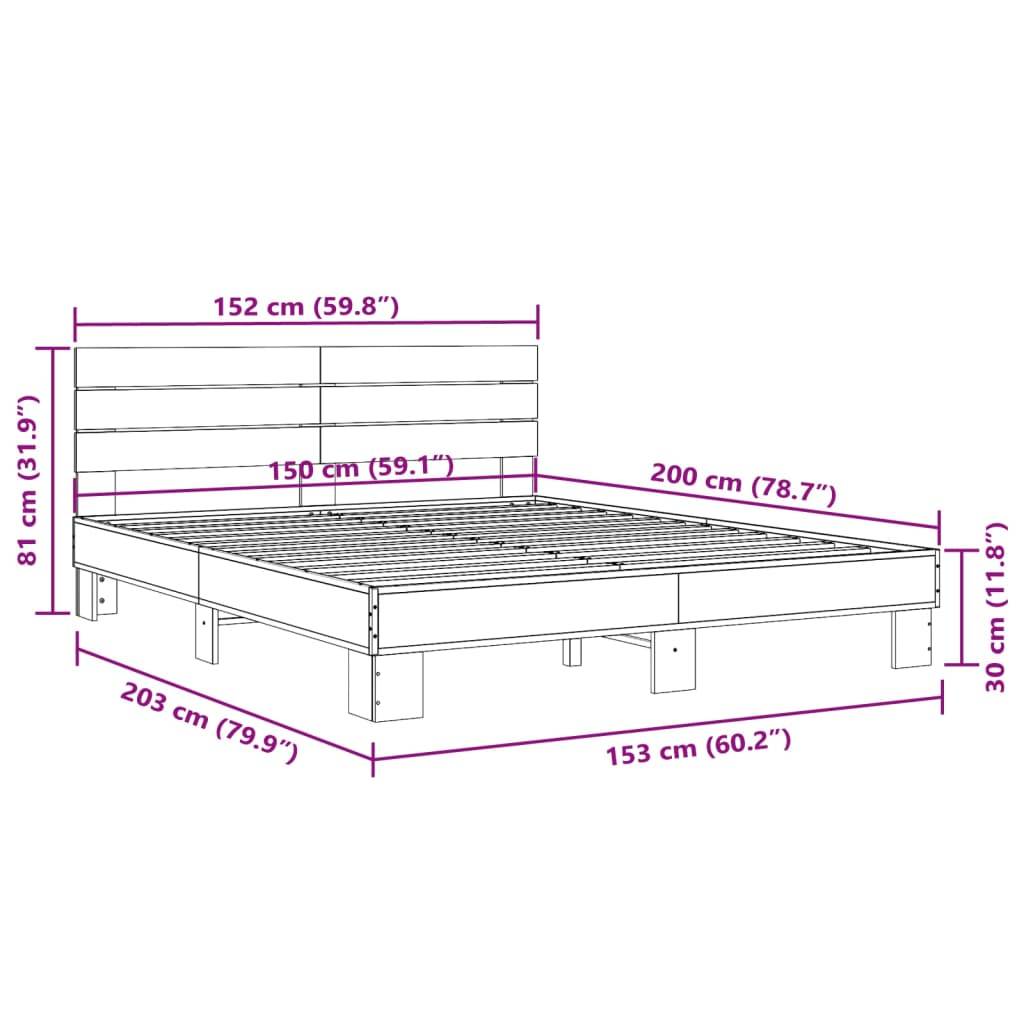 vidaXL Bettgestell Sonoma-Eiche 150x200 cm Holzwerkstoff und Metall