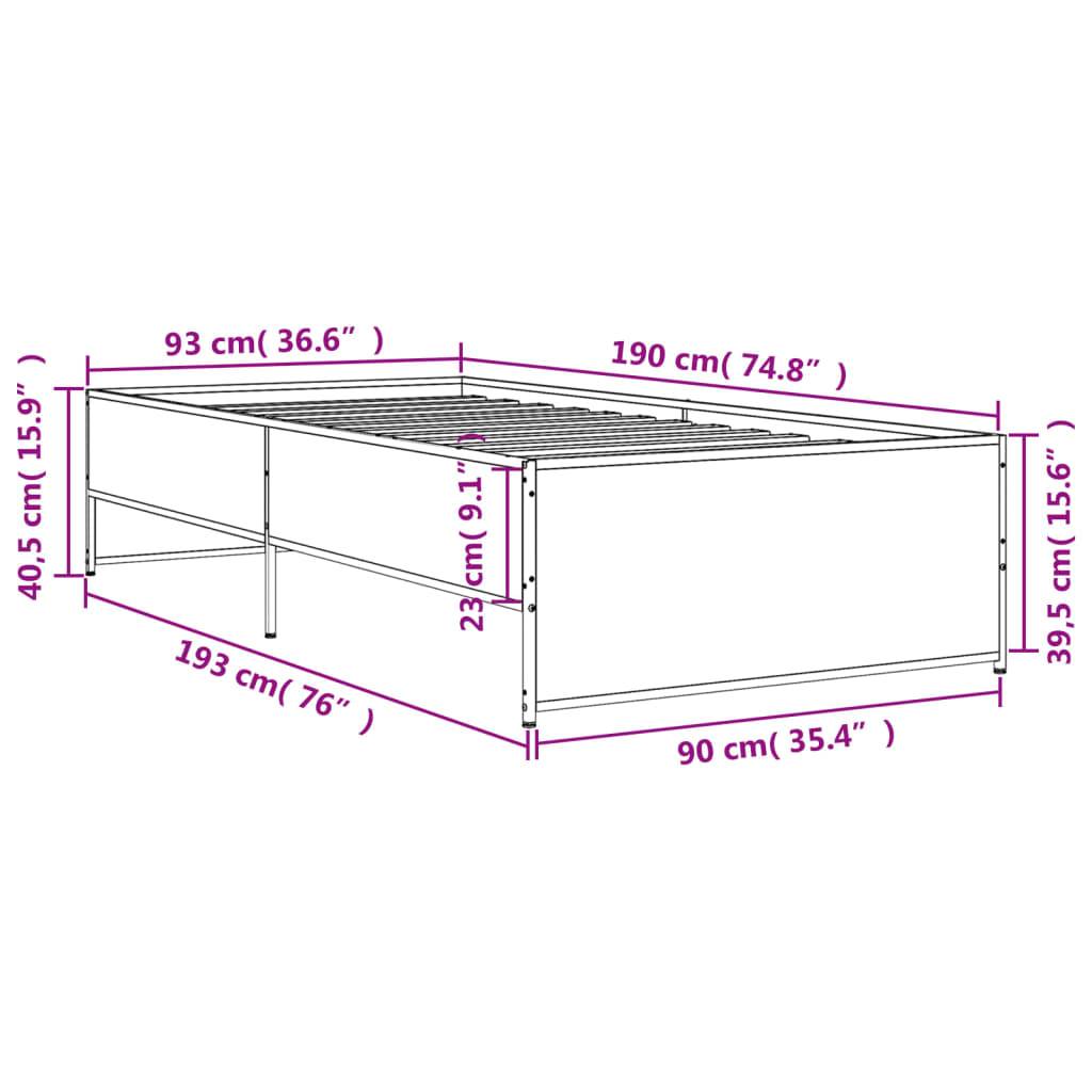 vidaXL Bettgestell Räuchereiche 90x190 cm Holzwerkstoff und Metall